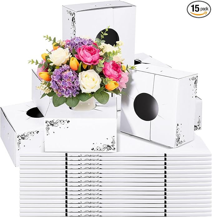 15 Pcs Cardboard Delivery Boxes 8'' x 8'' x 4'' Flower Delivery Box Vase Cases Cardboard for Bouquet Arrangements Florist Package