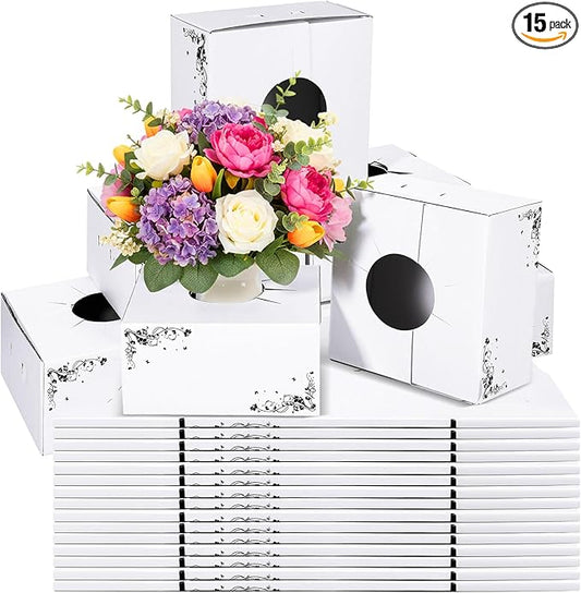15 Pcs Cardboard Delivery Boxes 8'' x 8'' x 4'' Flower Delivery Box Vase Cases Cardboard for Bouquet Arrangements Florist Package