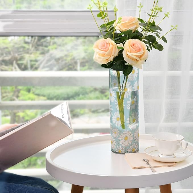 Vase Plastic Vase Elegant Cylinder Flower Vase Shatterproof Decorative Centerpiece for Home Table Office Weddings Events (11.8 x 3.9 in)