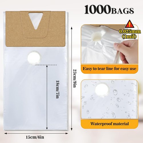 Henoyso Clear Door Hanger Bags - 1000 Pcs Waterproof Plastic for Flyers & Notices | 6 x 9 Inch