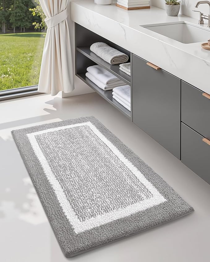 Color&Geometry 16"x24" Small Bath Mats for Bathroom Simple and Stylish, Gray Bathroom Rugs, Non Slip, Absorbent, Soft, Washable, Microfiber Bathmat Shower Mat Outside Shower