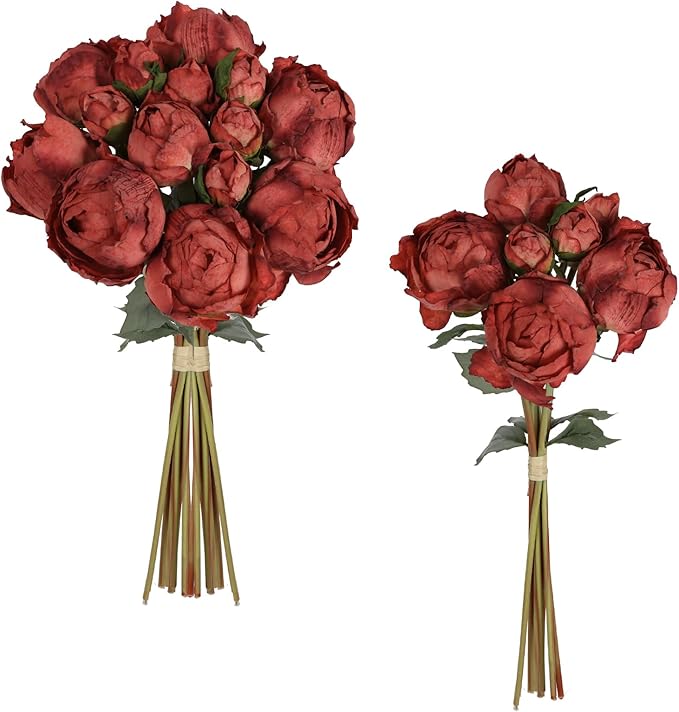 IPOPU Red Peonies Artificial Flowers 2 Bouquets Silk Peonies with Stems Real Look 14PCS Fake Red Flowers Centerpieces for Tables Wedding Bouquet Faux Flowers Crafts Floral Arrangement