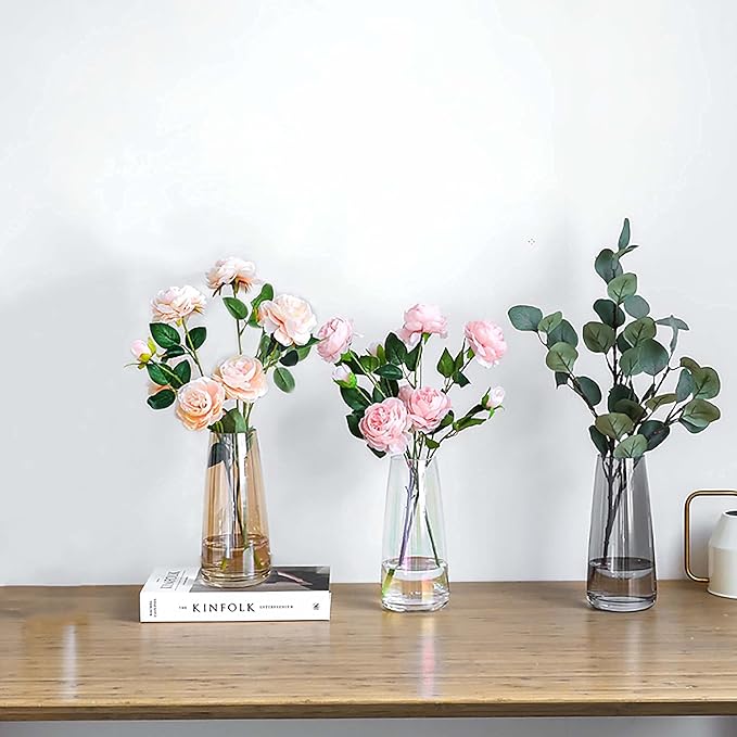 FANTESTICRYAN Modern Glass Vase Irised Crystal Clear Glass Vase for Home Office Decor (Crystal Amber)