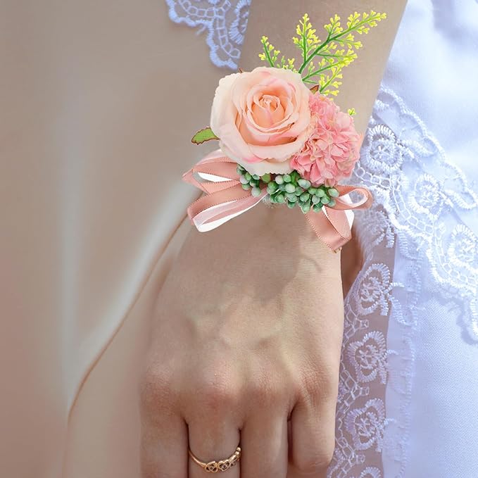 PATIKIL Artificial Wrist Corsage for Prom, Artificial Flower Wrist Corsages Band Rose Wrist Corsage Wristlet Hand Decor for Wedding Prom Party Accessory - 2 Pack (Dark Green)