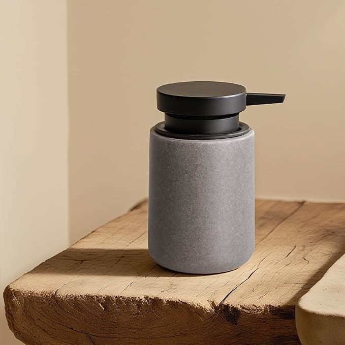 Clasin Home Liquid Soap Dispenser with Easy-to-Press Pump, 10 oz Refillable Hand Soap Dispenser with Extended Spout for Bathroom Kitchen Dish Lotion, Modern Stone Texture (Gray)