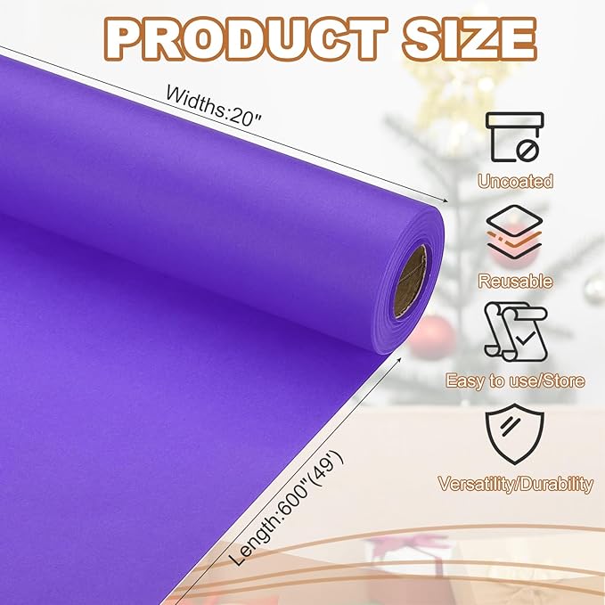 PATIKIL Wrapping Paper, 20" x 600"(49') 70 GSM Craft Paper Roll Kraft Packing Paper for Poster Bulletin Board, Gift Wrapping, Violet Blue