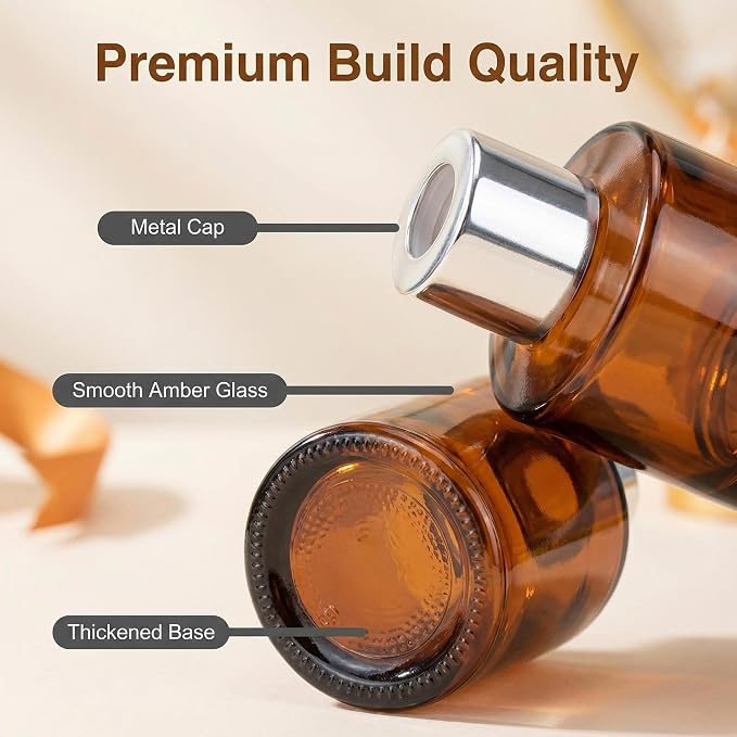 2PCS 50ml/1.6oz Glass Diffuser Bottles, Amber & Brown, Aromatherapy Storage Containers, Fragrance Accessories, DIY Replacement Diffuser Sticks, Home Decor