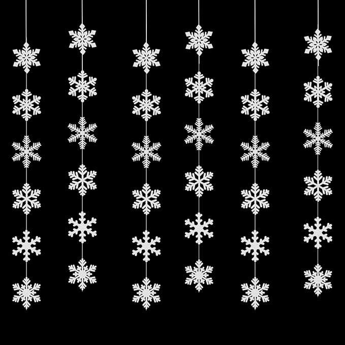 Snowflake Snow White-Silver Christmas Party-Decorations Garland - 6pcs Winter Girl Frozen Birthday New Year Hanging Decoration Streamers Banner, Wonderland Party Supplies Decor Panduola