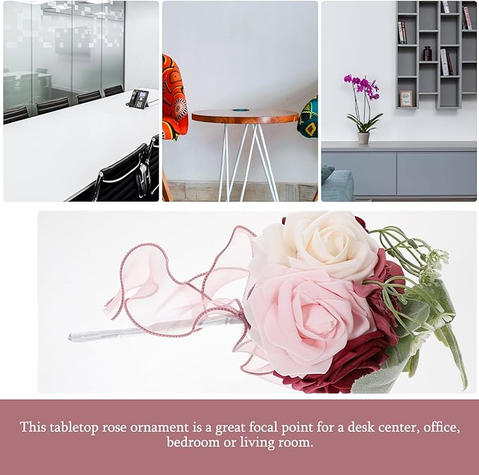 TEHAUX Artificial Rose Bouquet Wedding Decoration Fake PE Flowers for Bride Bridesmaid Quinceanera Chic Tabletop Floral Arrangement for Home Office Kitchen Decor
