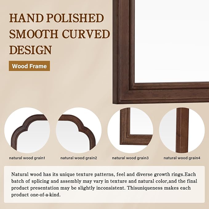 WallBeyond Wooden Framed Wall Mirror, Natural Wood Bathroom Vanity Mirror for Entryway, Living Room or Bedroom Home Decor Vertical or Horizontal Hanging [24" x 36" Walnut Color]