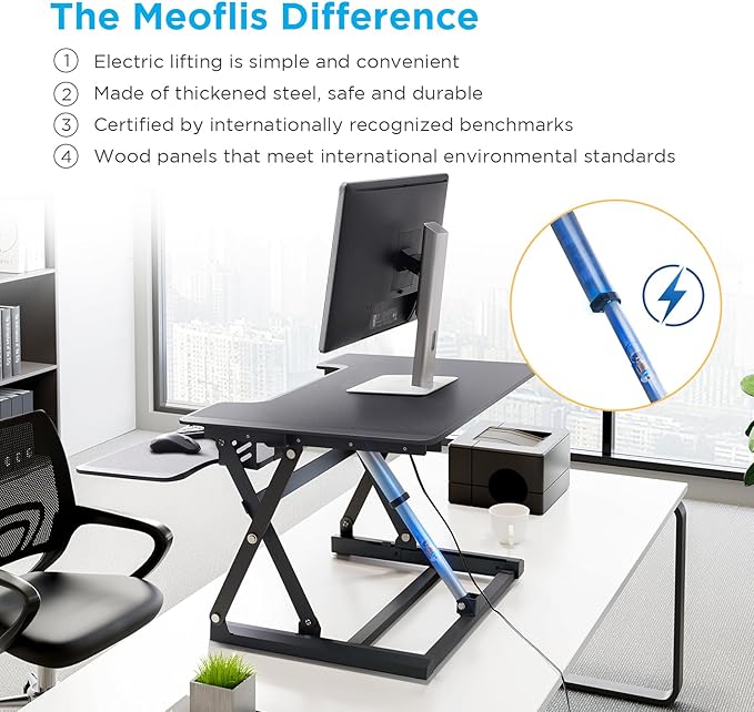 32" Electric Standing Desk Converter, Dyropcurv Series Height Adjustable Computer Desk Ergonomic Home Office Desk for Adults, Sit to Stand Desk with Quiet Motor, Dark Gray