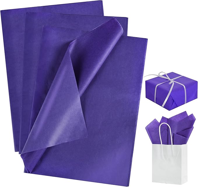 BEISHIDA 100 Sheets Dark Purple Tissue Paper Bulk, Wrapping Tissue Paper for Gift Bags, 14 x 20 Inch Gift Wrap for Halloween Birthday Graduation DIY Crafts Holiday Flowers