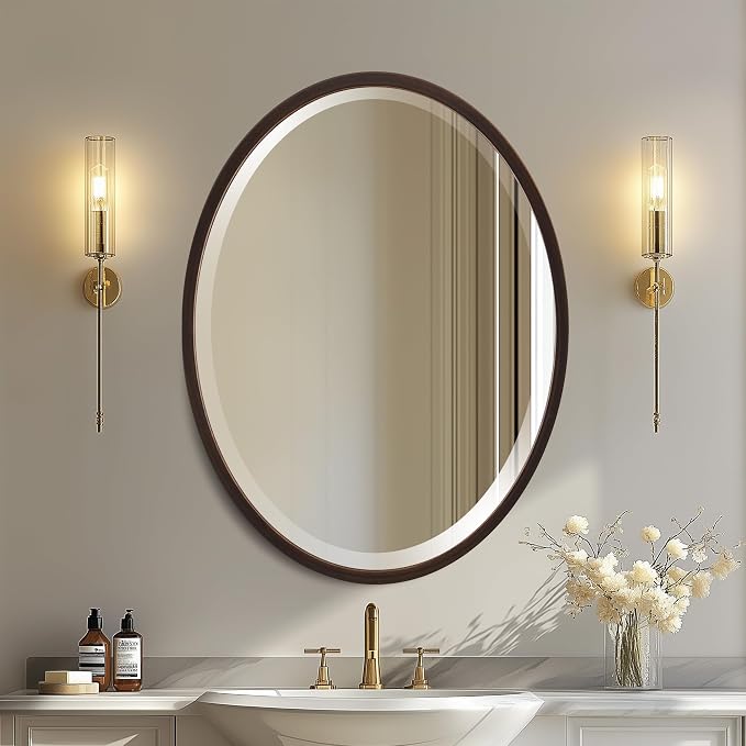 OVALCREST - Oval Wooden Beveled Wall Mirror for Home Decor, Bathroom, Vanity, Bedroom, Living Room, Hallway - London Style (Rubbed Bronze) 29.1 x 23.1