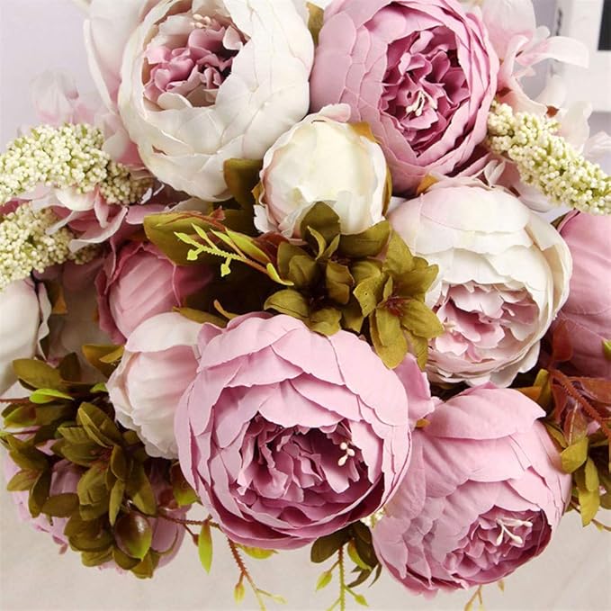 Fule 2 Pack Large Artificial Peony Silk Flower Bouquets Arrangement Wedding Centerpieces (Light Purple)