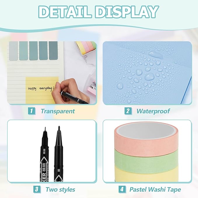 Sinload 60 Pcs Aesthetic Book Annotation Kit School Supplies Cute Pencil Case 12 Highlighter 5 Gel Pen 6 Mechanical Pencil 5 Magnetic Bookmark 1220 Pcs Sticky Note Tab Student Stationary(Light Green)
