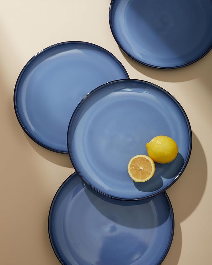Pokini Stoneware Dinnerware Sets, Ceramic Plates and Bowls Set, Microwave & Dishwasher Safe Kitchen Dish Set, Modern Dinner Plates | Salad Plate | Cereal Bowls for 4, Dishware Sets Blue