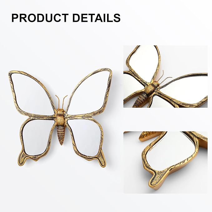 Decorative Bug Insects Animals Beetle Mirrors - Gold Resin Butterfly Glass Wall Decor, Perfect for Victorian and European Themed Homes