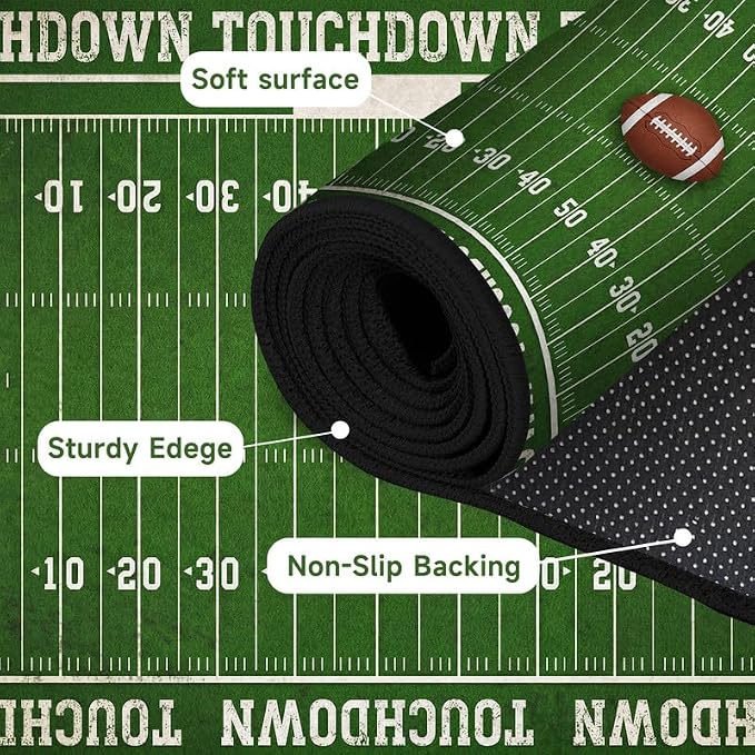 4'x6' Football Field Area Rug Sports Themed Carpet for Nursery Bedroom Playroom Classroom Living Room Home Decor Non Slip Washable Game Room Play Mat