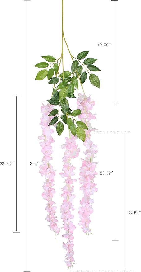Duovlo 12 Piece Artificial Silk Wisteria Vine 3.6 Feet Ratta Hanging Flower Garland String Home Party Wedding Decor (Light Pink)