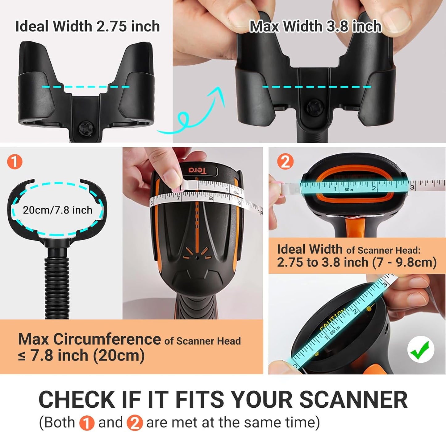 Tera Barcode Scanner Stand - Adjustable Wall Mount Holder with Compartment for Retail & Logistics