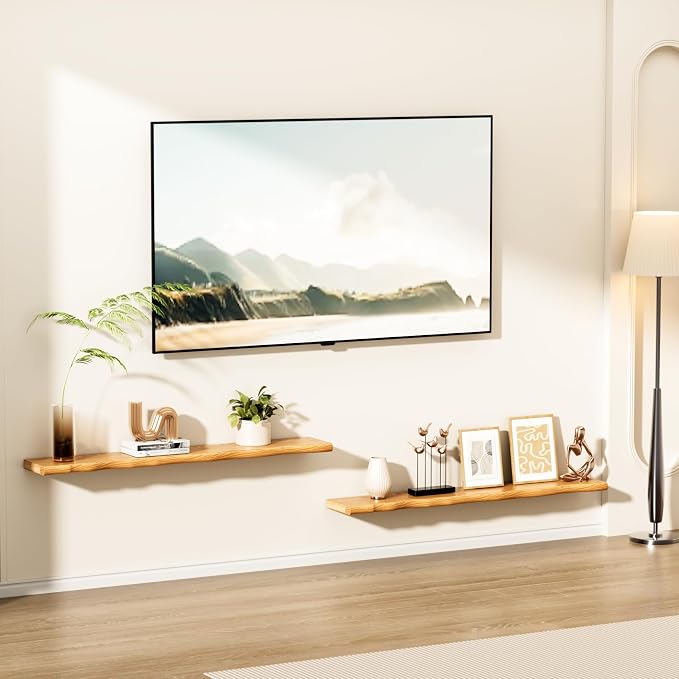 Solid Wood Live Edge Floating Shelves Set of 1 – 48" Rustic Wall Shelf with Hidden Bracket System, Wall Mounted Shelves for Bathroom, Kitchen, Living Room, Bedroom (Walnut)
