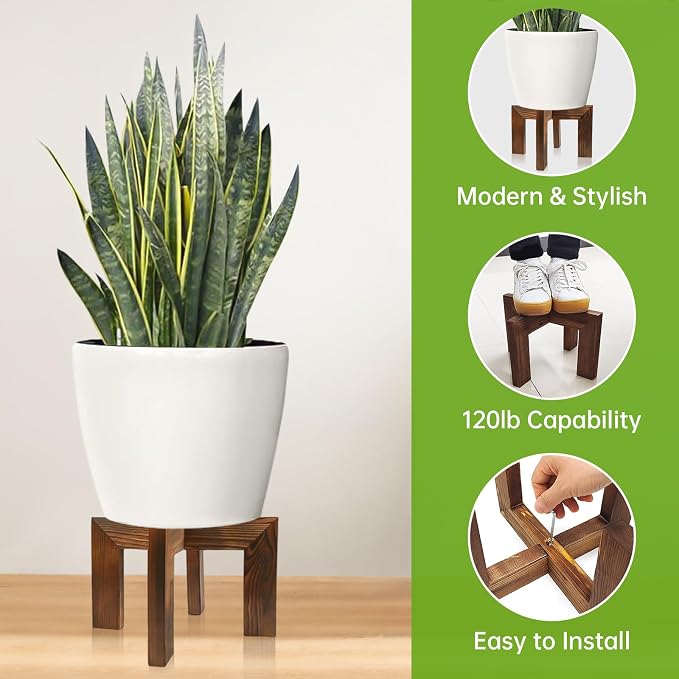 hismocal 4 Pack Wood Plant Stand Indoor Holders for Plants, Sturdy Flower Pot Stands Plants Shelf, Wooden Stool for Patio Plant Stand, Fit 5-18 Inch Variety Flower Pots, Easily Assemble