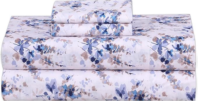 RUVANTI 100% Cotton Twin Sheets Set, 3 Pieces, Soft & Breathable Percale Weave Bedding, Deep Pocket 16", Hotel Standard, Crisp Cool Feel, Durable, Perfect Floral Bed Sheet, Maple
