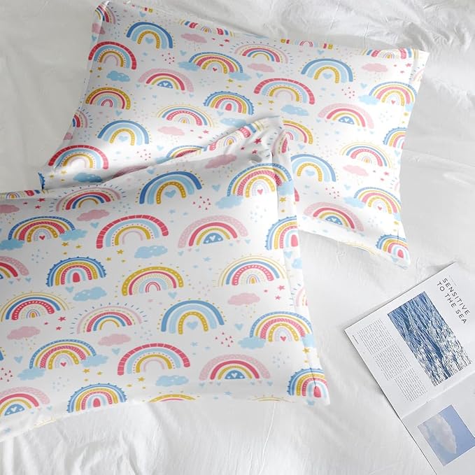 Comforter Set Twin Size, Rainbow Sunshine Star 5 Pcs Bedding for Kids and Adults, Dream Pink Cute Bed Sheet Sets with Fitted Sheet Pillowcase & Sham for Bedroom Bed Decor