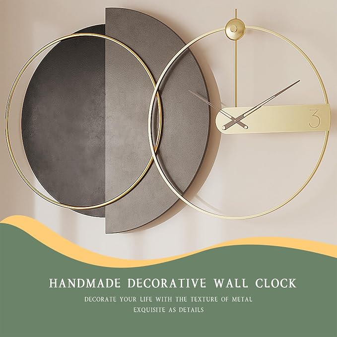 Mid Century Modern Wall Clock 3D Luxury Large Geometric Silent Non Ticking for Living Room, 43X27.5" Giant Ring Abstract Art Clock for Wall, Big Unique Metal Fancy Clock Wall Decor for Bedroom Kitchen