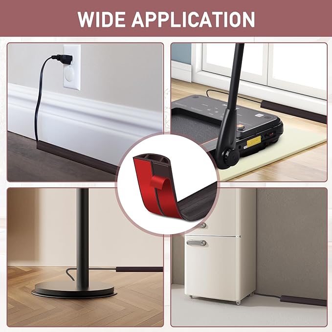 Floor Cord Cover Self Adhesive Cord Hider Floor Extension Cord Covers for Floor Power Cord Protector Cable Management Prevent Cable Trips Cable Cavity 0.47" W x 0.27" H (Dark Walnut, 20Ft)