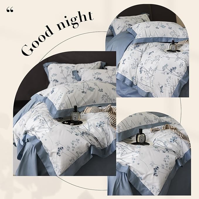 HighBuy Garden Blue Floral Duvet Cover Queen Floral Bedding Comforter Cover Queen Set Luxury Soft Boho Flowers Printed Cozy for Women Men Cottagecore Botanical Floral Bedding Sets Queen All Season