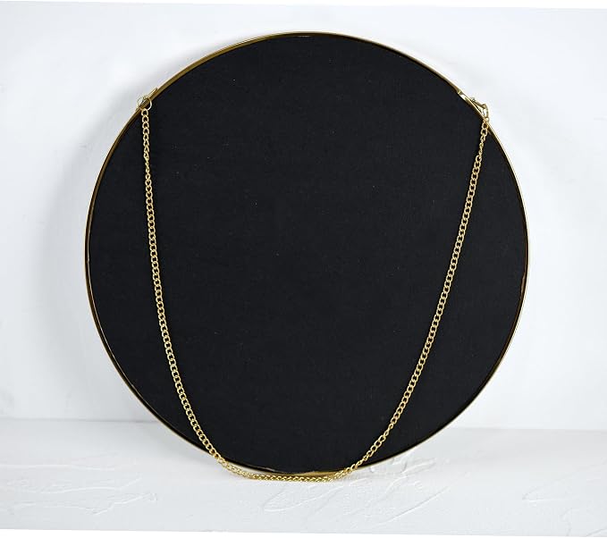 9.6-inch Modern Round Wall Mirror with Metal Frame and Hanging Chain, Suitable for Entryway, Hallway, or Bathroom Small Gold Metal Frame Mirror (Gold, 9.6 inch)