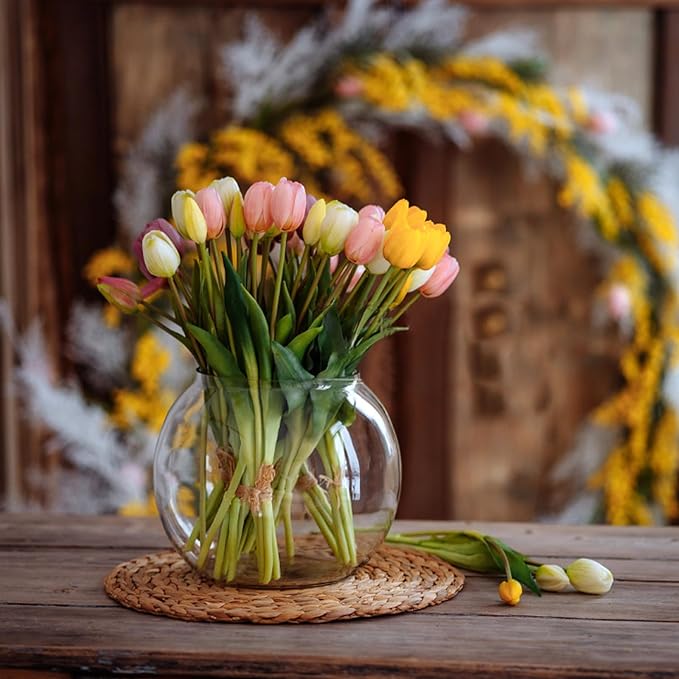 10 Pcs Fake Tulips Tulips Artificial Flowers Real Touch Fake Flowers Artificial Flower Bouquet for Home Table Party Wedding Decoration(Light Pink)