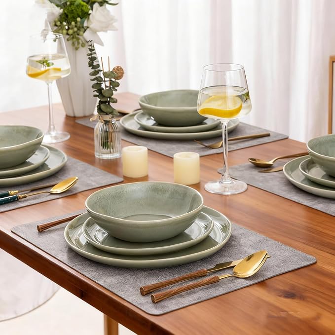 AmorArc Ceramic Dinnerware Sets,Handmade Reactive Glaze Stoneware Plates and Bowls Sets,Highly Scratch Resistant | Dishwasher & Microwave Safe Dishes Set,Service for 4 (12pc)