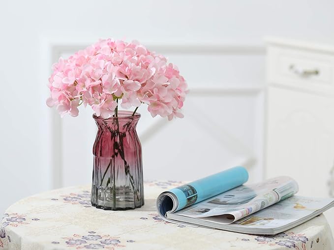 10PCS Silk Hydrangea Heads with Stems Artificial Flowers for Wedding Party Home Decor (Pink 2#)