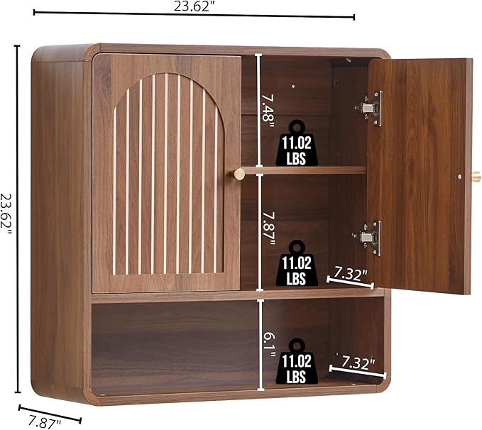 Wall Mounted Storage Cabinet for Bathroom, Mid-Century Wood Medicine Cabinet with Adjustable Shelf & Door, Over Toilet Organizers for Bathroom, Laundry Room, Kitchen (Walnut Color)