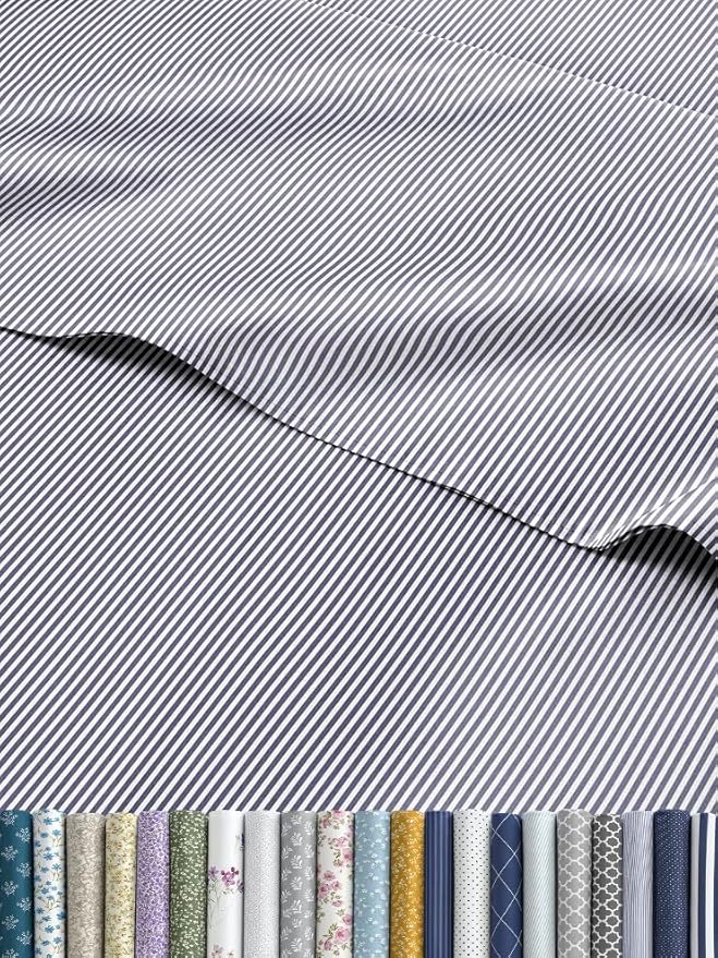 Blue and White Striped Sheets - 1 Flat & 1 Fitted Sheet & 1 Pillowcase w/ Deep Pockets - Cozy, Wrinkle & Fade Resistant - Ultra-Soft, Breathable and Cooling - Luxury Pinstripe Bedding - Twin Size