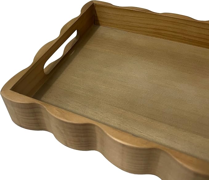 Pine Wood Decorative Tray with Handle, Light Brown | Rectangular, Wooden Serving Tray, For Breakfast in Bed, Coffee Table & Dining Table Use, Living Room & Bedroom Decor