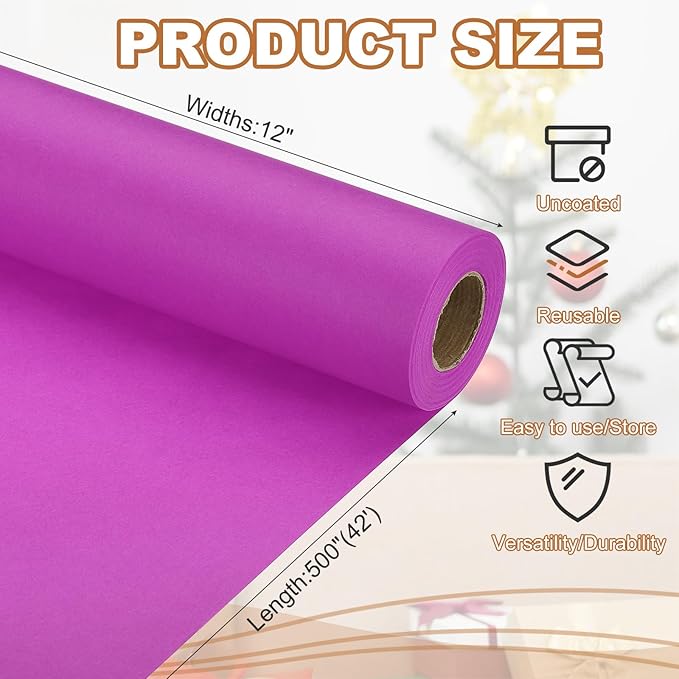 PATIKIL Wrapping Paper, 12" x 500"(42') 70 GSM Craft Paper Roll Kraft Packing Paper for Poster Bulletin Board, Gift Wrapping, Purple