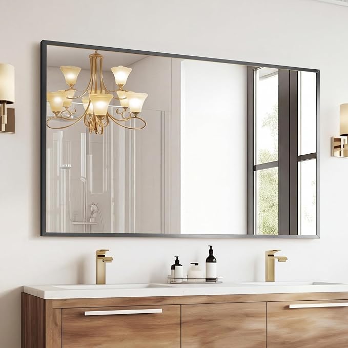 Sweetcrispy Bathroom Mirror for Over Sink, 30" x 48" Rectangle Wall Mount Mirrors with Metal Frame, Modern Vanity Mirror with Tempered Glass, for Home Decor, Anti-Rust, Black