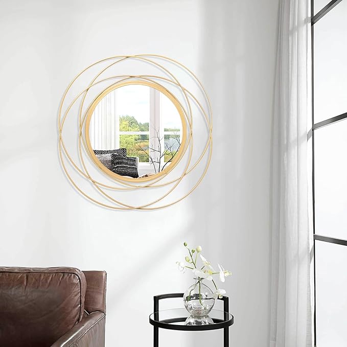 Gold Circle Mirror Wall Decorative Metal Wall Mirror, Art Small Round Wall Home Mirror, Decor Living Room Bedroom Bathroom Entryway 24" x 24"