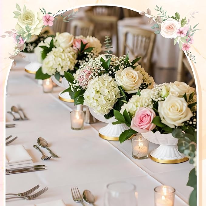 4 Pcs Metal Compote Bowl for Centerpiece Flower Holder Small Compote Vase Indoor Outdoor Flowers Fruits Plant for Christmas Wedding Home Party Decoration (Medium,White)
