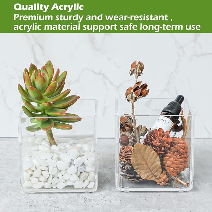 Kamehame Clear Vase 2 Pcs Acrylic Vase, 4''x4''x4'' Succulent Pots Planters, Square Cube Vases for Centerpieces, Flower Vase for Home Office Wedding Floral Decor, KA22001