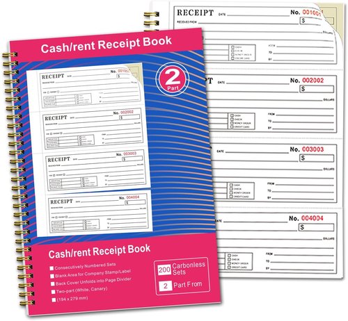 Ougesi Receipt Book - Carbonless Money & Rent Receipts | 200 Sets, 2-Part, 7.5" x 11" Size