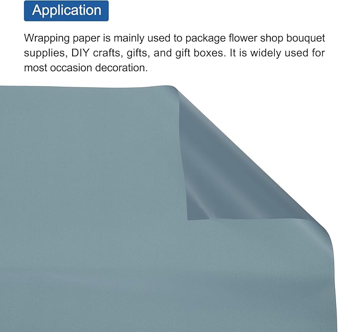 MECCANIXITY Flower Wrapping Fog Paper 22.8x22.8 Inch Waterproof Matte Floral Wrapping Paper for DIY Crafts, Gift/Gift Box Packaging Misty Blue 20 Pcs
