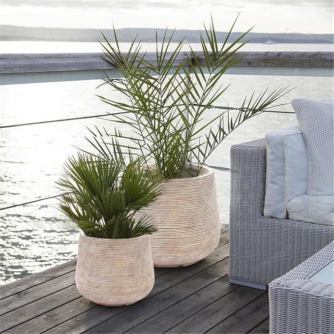 LuxenHome 17" Dia Large Round Planters for Indoor Plants, Outdoor Planters with Drainage Holes, Farmhouse Distressed Plant Pots Indoor & Outdoor for Home Garden Patio