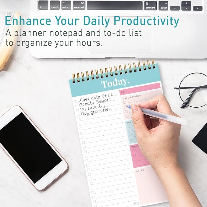 S&O Daily Planner Notepad for Productivity - 52 Page Routine To Do List - Undated Writing pad and Organizer - Every day To Do List Scheduler- Coiled Task Organizer - Regular calendar Planner - TEAL