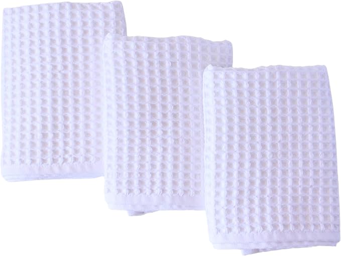 PÜSKÜL Natural 100% Turkish Cotton Waffle Kitchen Towels Set of 3 | Oeko-Tex, Premium Waffle Hand Towels for Bathroom | Soft Absorbent Quick-Dry Lint-Free Dish Towel Large 32x16 inch (3, White)