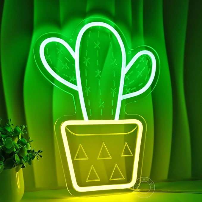 SYLHOME Cactus LED Neon Light Signs 3D Art Wall Decor Sign Hanging Game Kids Room Bedroom Home Kitchen Shop Bar Birthday Party Decoration USB 13.8"X10.2"