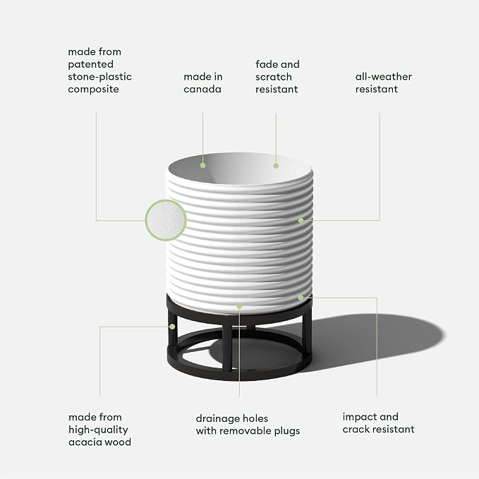 Veradek Mod Series Raised 13" Short Planter for Patio & Backyard | Durable Plastic-Stone Material w/Wooden Stand | Modern Décor for Plants & Flowers